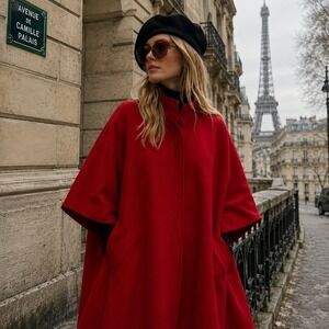 Vintage Saxton Hall Red Wool Cape Coat